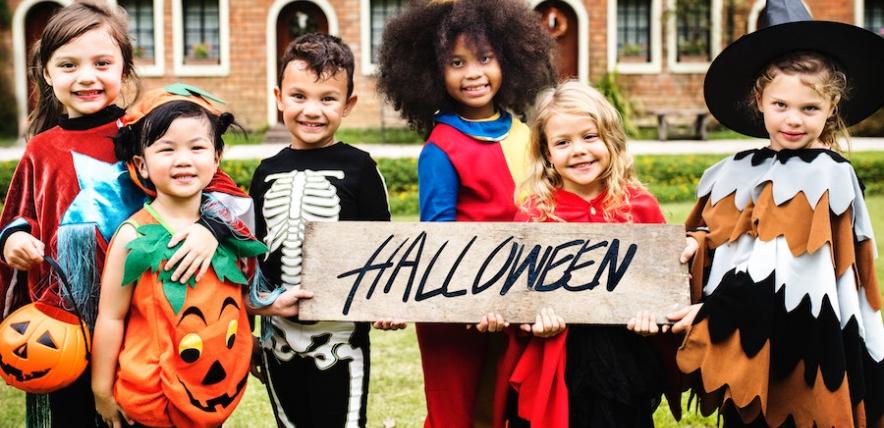 Children in Halloween costumes